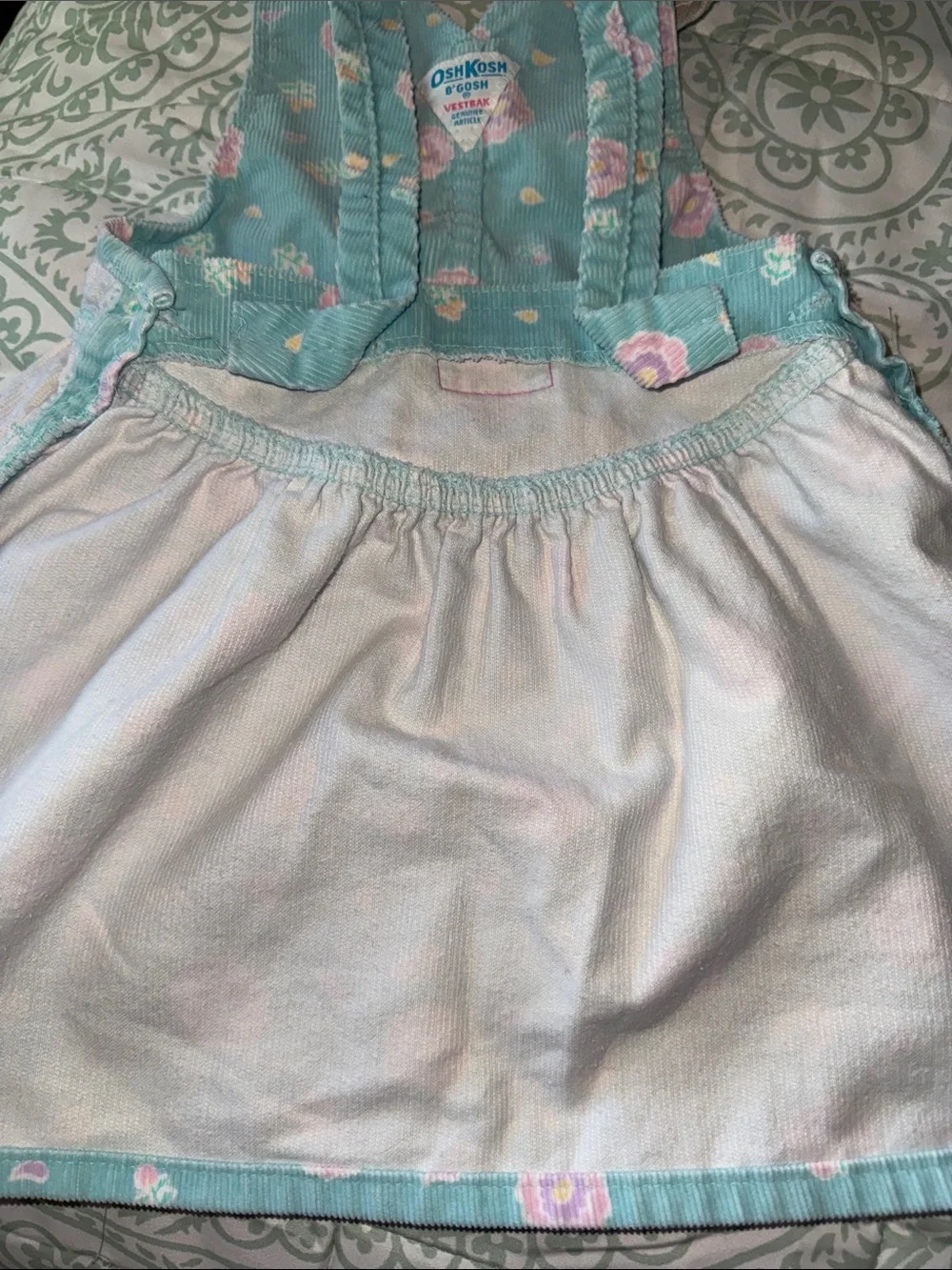 Vintage OshKosh B'gosh Mint Blue Floral Corduroy Overall Dress